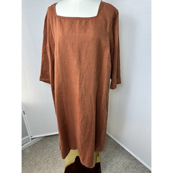New J Jill Organic Linen Midi Lagonlook Minimalist Dress Plus 2x - Picture 1 of 12